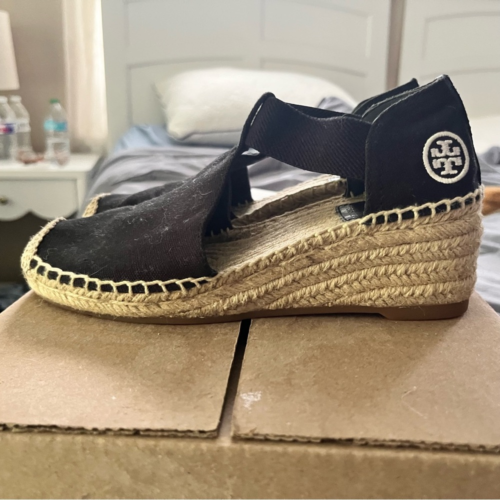 Tory Burch Black Espadrille Wedges (EUC)